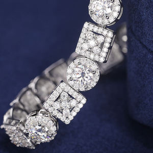 Luxury Women's 925 Silver Rhodium Plated Diamond <b>Bracelet</b> Round Brilliant Cut Geometric Chain Link Wedding Jewelry - Product Image 1