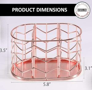 Rose <b>Gold</b> Metal <b>Pen</b> Holder Round Wire Design Geometric Pattern Desk Organizer for <b>Pens</b> Pencils Clips - Product Image 5