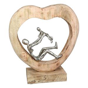 Sculpture en bois en forme de cœur avec figurine de couple argentée, décoration de table, objet d'art pour la maison, idées cadeaux, designs personnalisables, pièces d'appoint - Product Image 1