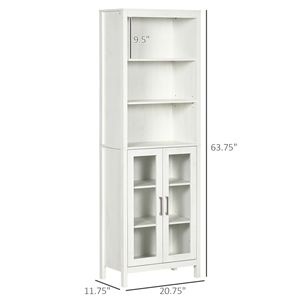 Mobiletto da Bagno Bianco Antico Alto 64 Pollici con 6 Ripiani, Porte in Vetro e Mensole Regolabili per Hotel, Soggiorni, Cucine, Appartamenti - Product Image 3