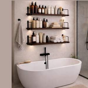 <b>Rustic</b> Wood Floating <b>Shelves</b> Wall Mounted <b>Shelves</b> for Bathroom Living Room Bedroom and Kitchen - Product Image 5