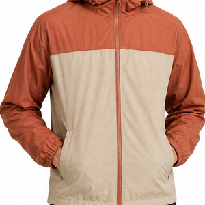 Veste coupe-vent à capuche pour homme, très tendance, bicolore orange et beige, fermeture éclair, style décontracté, pour l'automne - Product Image 2