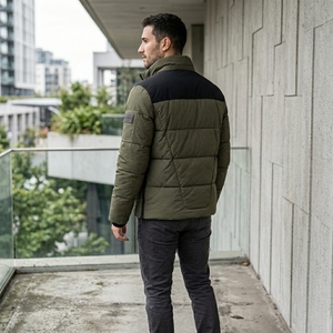 Chaqueta Acolchada Verde Oliva para Hombre, Cuello Alto, Cierre de Cremallera Frontal, Resistente al Viento, Transpirable, de Secado Rápido, Ecológica, Informal para Invierno - Product Image 4