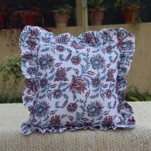 Handmade Square <b>Block</b> Print Boho Frill Cotton Cushion Cover for <b>Bed</b> Hotel & Home Decor-Eco-Friendly - Product Image 1