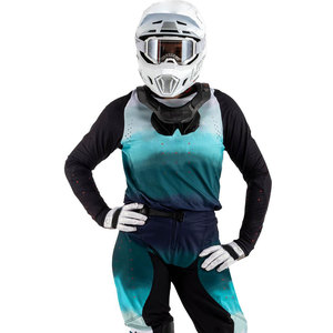 Ensemble de maillot de motocross pour femmes à manches longues, dégradé bleu noir, polyester respirant, équipement de course tout-terrain, toutes saisons - Product Image 1
