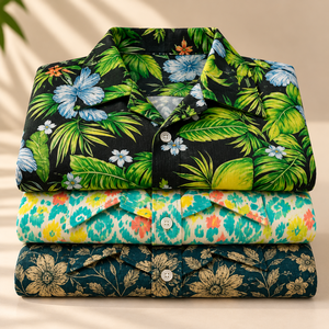 Camisas de Playa Modernas para Hombre, 100% Viscosa, Cuello Camp Collar, Manga Corta, Estampado Tropical Hawaiano, Ropa Casual de Verano para Vacaciones, Venta al Por Mayor - Product Image 1