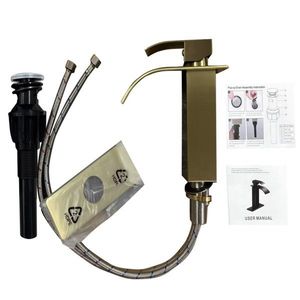 Rubinetto da Bagno Monocomando in Acciaio Inox con Finitura Oro Spazzolato TP, Rubinetto Monoforo per Lavabo - Product Image 2