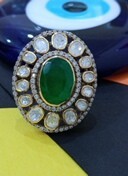 Amaira Jewels Women's Classic Floral Design Silver <b>Gold</b> Plated Green Doublet Stone Prong Set <b>Cocktail</b> <b>Ring</b> for Wedding Gift - Product Image 5