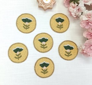 Handmade Beaded Maple Leaf Coasters Reusable Fabric <b>Bar</b> <b>Mats</b> Classic Autumn Design Orange Yellow Brown Pattern Luxury - Product Image 2