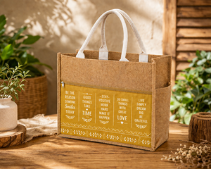 Sac fourre-tout surdimensionné en jute écologique, imprimé moutarde, grande capacité, pour la plage, les fêtes, les courses - Product Image 1