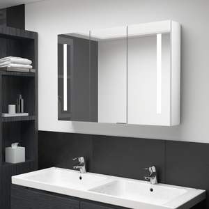 Armoire de salle de bain en MDF blanc brillant avec miroir en verre LED et finition mélamine - Product Image 1