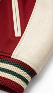 Veste décontractée professionnelle de style américain avec manches en cuir et patchs brodés, modèle Letterman - Product Image 4