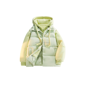 Blouson matelassé unisexe à capuche, color block violet et blanc, hiver, décontracté, coupe-vent, écologique, rembourrage en coton épais, tissu peigné - Product Image 3
