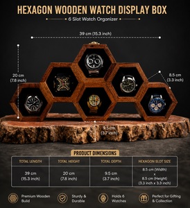 Caja de Madera HexaVault para Exhibición de Relojes, Organizador de Relojes de 5 Ranuras con Diseño de Panal de Abeja, Estuche de Almacenamiento de Relojes y Joyas de Lujo Hexagonal Moderno - Product Image 1
