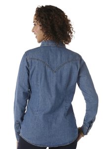 <b>Women's</b> Blue Denim <b>Shirt</b> Long Sleeve <b>Cowboy</b> Collar Button Front Casual Eco-Friendly Waterproof Breathable Vintage Style - Product Image 2