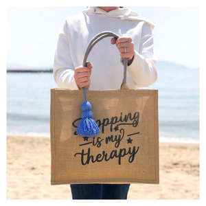 Sac de courses en jute naturel avec poignées confortables en sangle de coton pour les supermarchés - Product Image 6