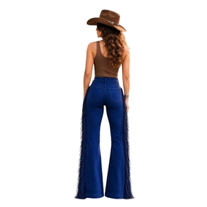 Pantalones Vaqueros Rectos de Invierno para Mujer, con Flecos Pintados en PU, Colores Personalizados - Product Image 4