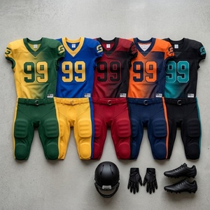 Ensemble d'uniformes de football américain personnalisés pour hommes, col en V, manches courtes, maillot rembourré, pantalon, impression par sublimation, polyester/coton, athlétique - Product Image 5
