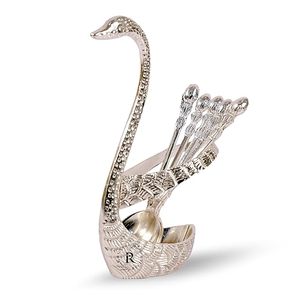 <b>Silver</b> Plated Swan <b>Tea</b> Spoon <b>Set</b> With Long Handle Vintage Design Creative Wedding Gift Metal Utensils Mirror Finish - Product Image 1