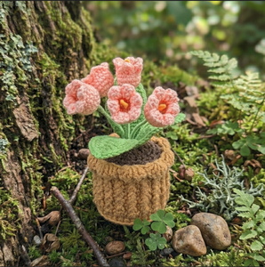Pink Roses Wholesale Handmade Crochet Flower Theme Potted Plant Knitted <b>Doll</b> Yarn Amigurumi Flower Knitted Holiday Decoration - Product Image 1