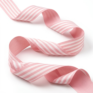 ริบบิ้นโกรเกรนลายทางสีชมพูขาวขนาด 38 มม. จากนีลคามัล อินดัสทรีส์ สำหรับตกแต่งของขวัญ โบว์ผูกผม งานเย็บปักถักร้อย และงานตกแต่งอื่นๆ - Product Image 1