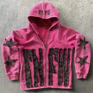 Hoodies Men Custom logo 500 Gsm Heavyweight Thick <b>Cropped</b> Zipper Vintage Acid Wash <b>Zip</b> <b>up</b> Distressed Embroidery Patch <b>Hoodie</b> - Product Image 4