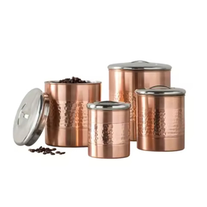 Contenants de rangement cylindriques en cuivre martelé avec couvercles métalliques hermétiques, boîtes de cuisine vintage pour la préservation de la fraîcheur - Product Image 2