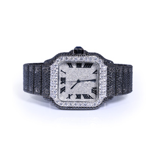 Reloj Iced Out con Diamantes de Moissanita Negros, Reloj de Lujo Hip Hop para Hombre con Números Romanos - Product Image 1