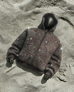 Sudadera con capucha de moda de gran gramaje con cremallera, 100% algodón, con diseño de pedrería grande, estilo oversize, streetwear personalizado para invierno - Product Image 2