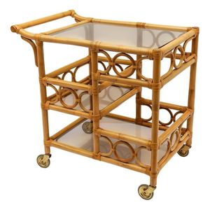 Handmade Rattan Tea Serving <b>Trolley</b> Cart With Multi Layer Shelves For Restaurant And Cafe Decoration - Product Image 5