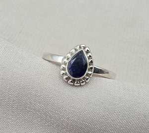 Anillo de zafiro azul natural en forma de pera, plata de ley 925, joyería de zafiro en forma de lágrima, perfecto para mujeres. - Product Image 2