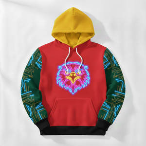 เสื้อฮู้ดลายกราฟิกไซเบอร์พังก์สำหรับผู้ชาย ลายสัญลักษณ์นีออนเรืองแสงและลายแผงวงจรที่แขนเสื้อ เสื้อสเวตเชิ้ตน้ำหนักเบา ระบายอากาศได้ดี - Product Image 1