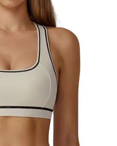<b>Women</b> Beige Black Contrast Sports Bra And High Waist <b>Leggings</b> Set Stretch Yoga Fitness Gym Workout Wear Custom OEM Wholesale - Product Image 5