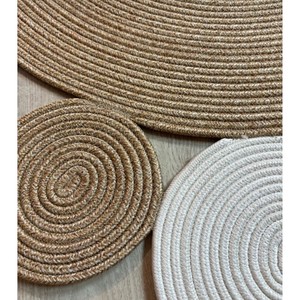 Round Jute Braided Area Rug Set Solid Color Non Slip Rubber Backing Scandinavian Style Living Room Floor Mat - Product Image 3