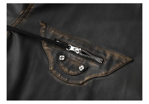 Chaqueta de Motociclista de Cuero Genuino para Hombre, Cuello Camisero, Cierre de Cremallera, Color Sólido, Largo Regular, para Otoño - Product Image 6