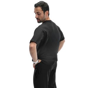 Camiseta Negra Oversize de Cuello Redondo para Hombre, Manga Corta, Casual, Holgada, Lisa, Básica, Suave y Cómoda, Fabricante de Ropa - Product Image 3