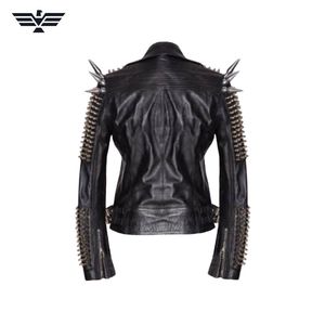 Chaqueta estilo punk para hombre con remaches y pinchos, corte ajustado, cuello alto, cierre de cremallera, impermeable, para otoño - Product Image 6
