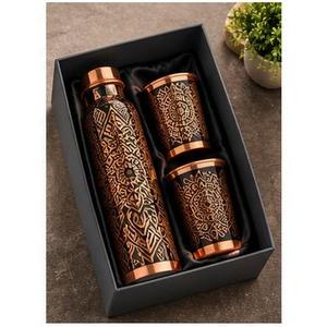 Floral Pattern <b>Metal</b> <b>Water</b> <b>Bottle</b> and Cup Set with Copper Trim Portable Drinkware for Travel - Product Image 2