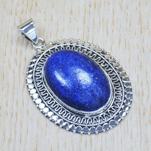 Pendentif en argent sterling 925 avec lapis-lazuli naturel, grand cabochon ovale, prêt à être expédié, en stock, bijoux indiens fins - Product Image 1