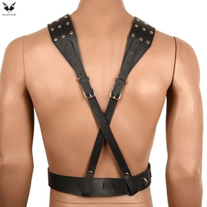 Genuine <b>Leather</b> Studded Body <b>Harness</b> Punk & Gothic Style Customized With Adjustable Waist Belt Full Body Chest Strap For Men - Product Image 2