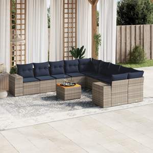 Conjunto de Sofás de Jardín de Mimbre Sintético con Cojines, 10 Plazas, Muebles de Exterior de Estilo Contemporáneo, Estructura de Mimbre Gris - Product Image 1