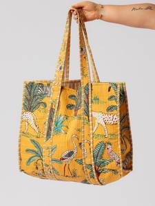 <b>Hot</b> Selling Off White Dark <b>Pink</b> Floral Cotton Kantha Quilted Storage Tote <b>Bag</b> Women Shoulder Travel Carrying Handbag Printed Str - Product Image 3