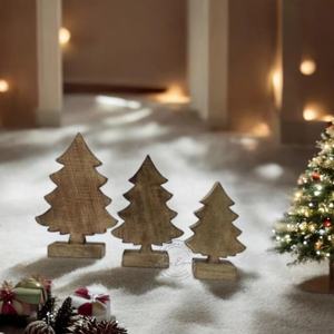 "Juego de 3 figuras de árbol de Navidad de madera elegante decoración navideña para el hogar u oficina exhibición festiva y elegante" - Product Image 1