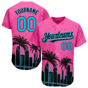 Maillot de baseball imprimé en 3D avec des palmiers de Miami pour hommes, avec nom d'équipe, numéro et logo personnalisés, maillots de sport - Product Image 1