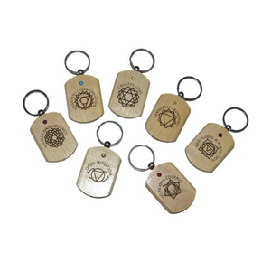 Llaveros de Madera Coloridos con Siete Chakras y Letras Sánscritas, Llavero de Madera con Siete Chakras, Suministro al por Mayor, Llaveros de Madera con Chakras - Product Image 1