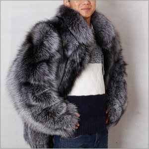 Men's Thick Waterproof Real <b>Silver</b> Fox Fur Overcoat Winter Coat - Product Image 3