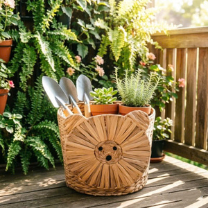 Cute Water Hyacinth <b>Storage</b> Basket Cartoon Bear Shape Round Woven Plant Fiber Kids Room Toy Organizer Living Room Decor - Product Image 2