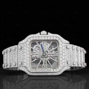 Montre à quartz bicolore entièrement sertie de moissanite avec cadran en verre et aiguilles, en acier inoxydable, idéale pour les fêtes et les mariages - Product Image 4