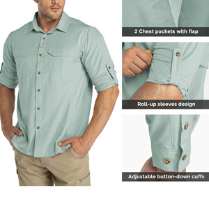 Chemise de randonnée pour homme, tricotée, écologique, respirante, séchage rapide, manches longues, coupe classique, pour la randonnée et la course à pied - Product Image 4