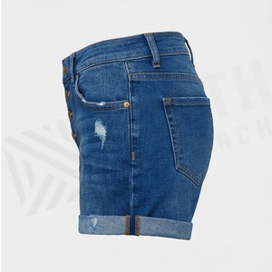 Shorts en jean personnalisés pour femmes, taille haute, déchirés, style décontracté streetwear, avec boutons et rayures, pour l'été _1 - Product Image 3